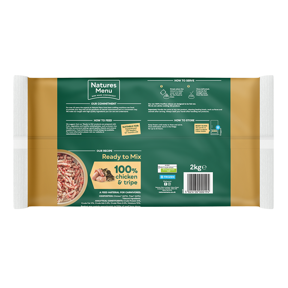 Chicken and Tripe Freeflow Mince Natures Menu Home Prepare Raw Natures Menu